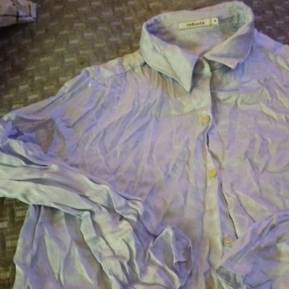 NWT MD Red Haute Silvery Button Down Blouse With Tie Front